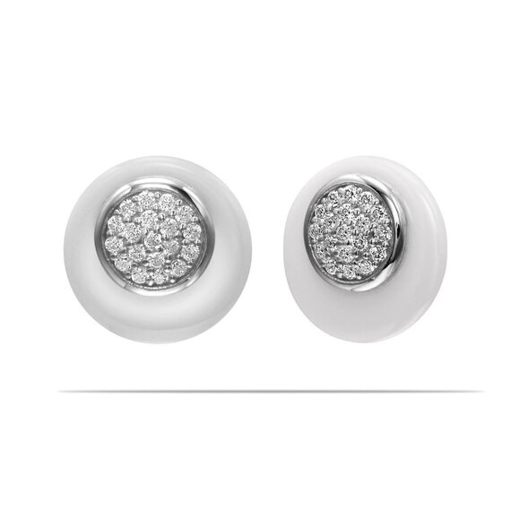 Round Pave Set Simulated Diamonds in 925 & Fine Ceramic - Picture 1 of 4